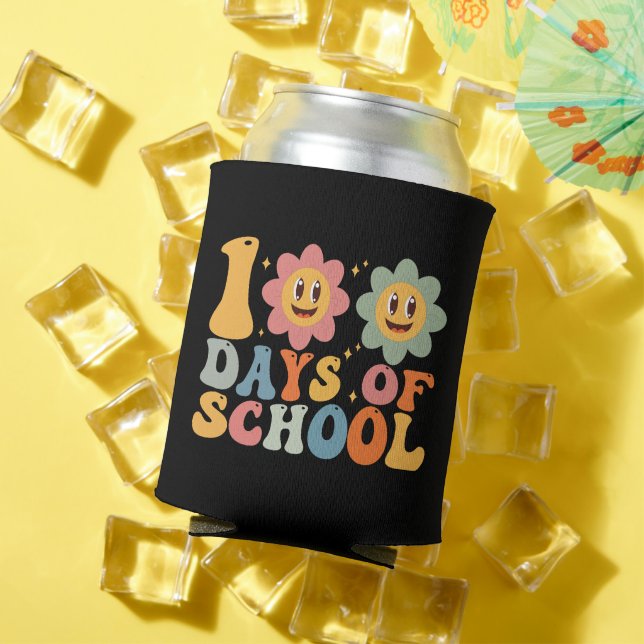 Rafraîchisseur Pour Canette Enseignant Enfants Rétro Groovy 100 Jours D'école  (Été in situ)