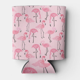 Rafraîchisseur Pour Canette Ensemble Flamant rose rose, Motif d'été tropical.