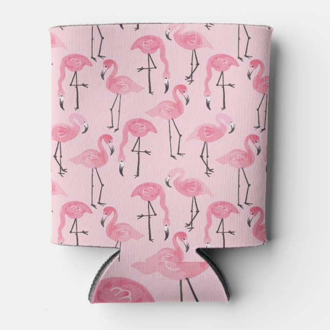 Rafraîchisseur Pour Canette Ensemble Flamant rose rose, Motif d'été tropical. (Devant)