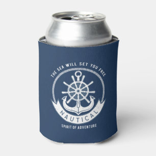 Rafraîchisseur Pour Canette Esprit nautique Ancre,Roue, Bleu marine