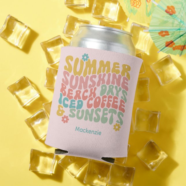 Rafraîchisseur Pour Canette Été Super Rétro Monogramme rose Nom Bagage (Été in situ)