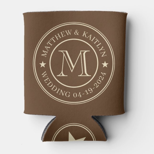 Rafraîchisseur Pour Canette Étoile de monogramme de mariage marron forestier d (Devant)