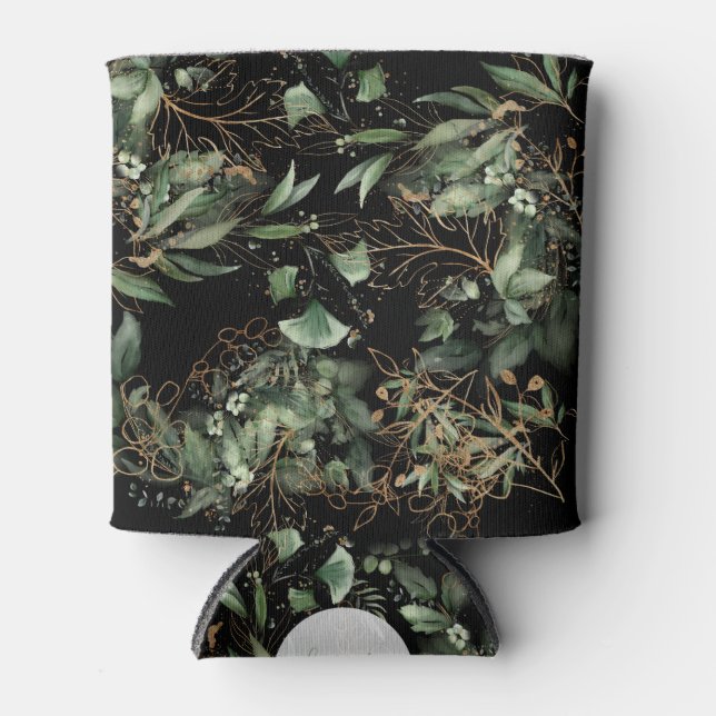 Rafraîchisseur Pour Canette Eucalyptus Golden Boho Elegant Onyx Black Mariage (Devant)