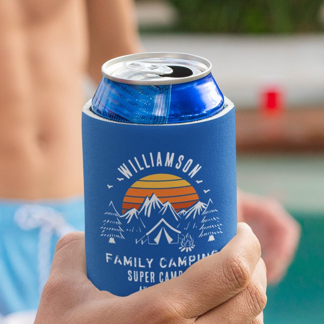 Rafraîchisseur Pour Canette Famille Vacances été Camping N'importe quelle coul (Retro Family Camping Reunion Custom Matching Blue Can Cooler)