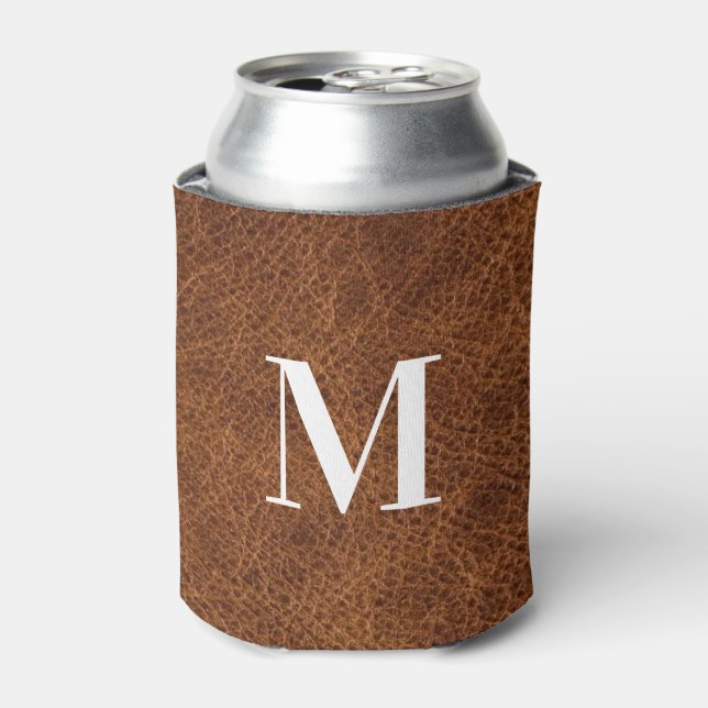 Rafraîchisseur Pour Canette Faux cuir marron moderne Monogramme (Can devant)