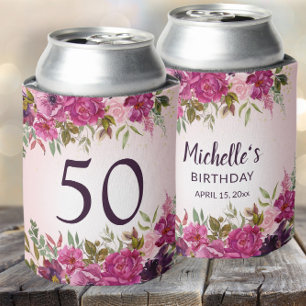 Rafraîchisseur Pour Canette Faveurs d'anniversaire florales aquarelles rose vi
