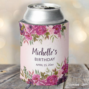 Rafraîchisseur Pour Canette Faveurs de naissance élégantes fleurs rose violet