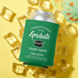 Rafraîchisseur Pour Canette Félicitations Graduation Party Moderne Vert Blanc 
