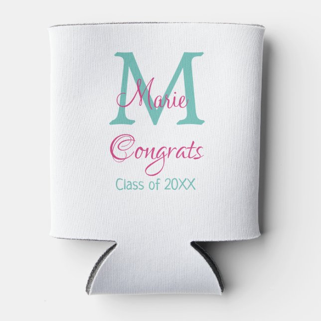 Rafraîchisseur Pour Canette Félicitations nom de diplômé monogramme vert rose  (Devant)