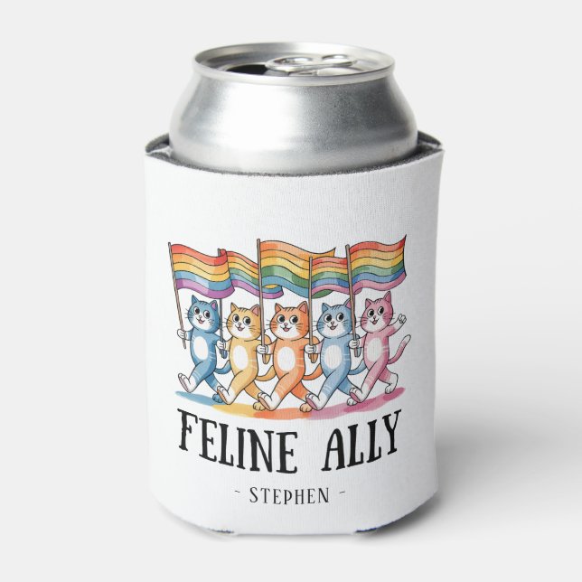 Rafraîchisseur Pour Canette Feline Ally - Rainbow Cat LGBTQ Pride (Can devant)