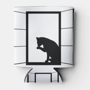 Rafraîchisseur Pour Canette Fenêtre Fenêtre Silhouette Chat Vitre Noir Chat
