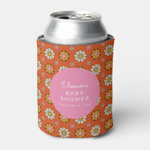 Rafraîchisseur Pour Canette Fête bébé Groovy Rétro Fleurs Orange Rose années 6