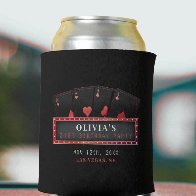 Rafraîchisseur Pour Canette Fête d'anniversaire 21 ans Poker As Rouge & Noir (Poker Aces Red & Black 21st Birthday Party Can Cooler
)