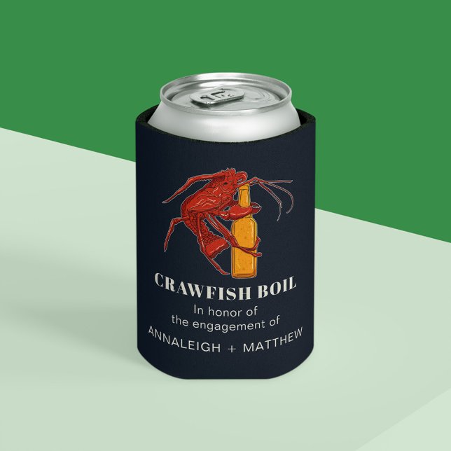 Rafraîchisseur Pour Canette Fête de fiançailles autour d'un écrevisse aux frui (Crawfish Boil Engagement Navy Blue Party Can Cooler)