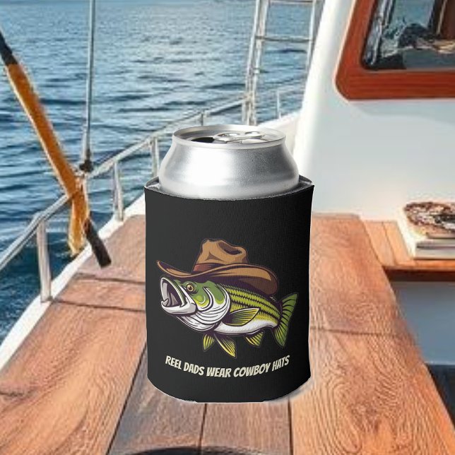 Rafraîchisseur Pour Canette Fête des pères Drôle Poisson Porté un Casquette Co (Fathers Day Funny Fish Wearing a Cowboy Hat Can Cooler )