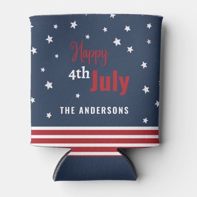 Rafraîchisseur Pour Canette fête du 4 juillet rouge blanc et bleu (Devant)