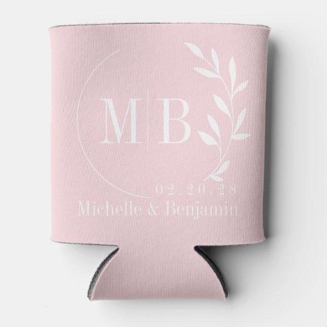 Rafraîchisseur Pour Canette Feuille de murmure rose Monogramme de mariage (Devant)