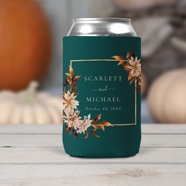 Rafraîchisseur Pour Canette Feuilles d'automne sarcelle (Elegant Teal Autumn Leaves Can Cooler Favor by Painted Paperie
)