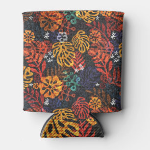 Rafraîchisseur Pour Canette Feuilles exotiques sur denim, impression transpare