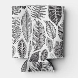 Rafraîchisseur Pour Canette Feuilles exotiques, vintage floral noir et blanc.