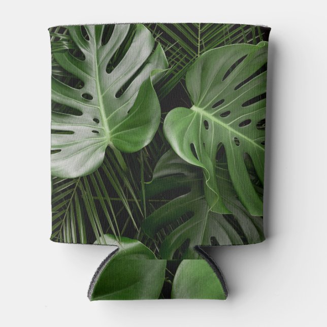 Rafraîchisseur Pour Canette Feuilles Monstera, aménagement tropical de luxe. (Devant)