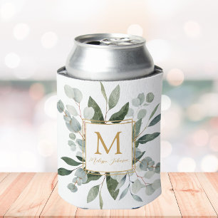 Rafraîchisseur Pour Canette Feuilles tropicales vertes aquarelle Monogramme