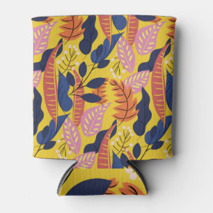 Rafraîchisseur Pour Canette Feuilles tropicaux et baies, arrière - plan jaune.