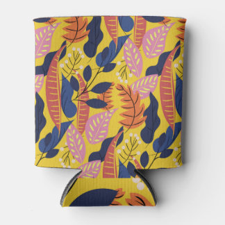 Rafraîchisseur Pour Canette Feuilles tropicaux et baies, arrière - plan jaune.