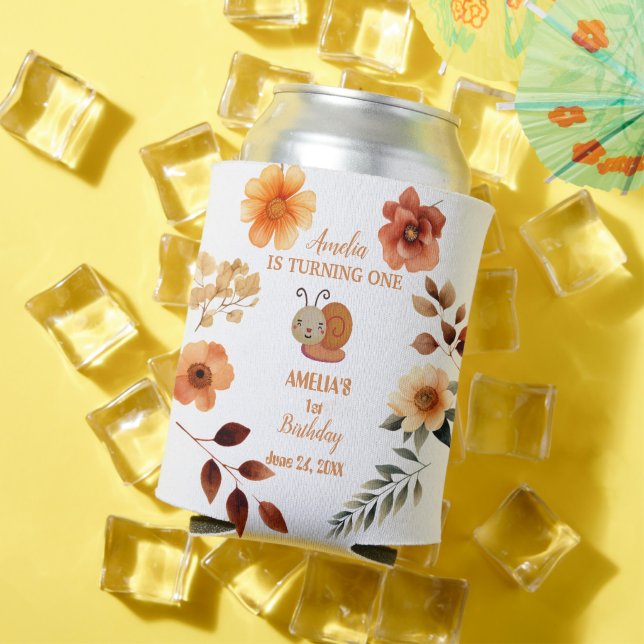 Rafraîchisseur Pour Canette Fille fleur sauvage personnalisée 1er anniversaire (Été in situ)