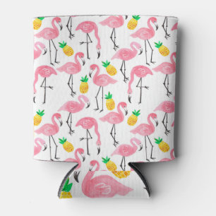 Rafraîchisseur Pour Canette Flamant rose aquarelle et ananas : Ensemble tropic