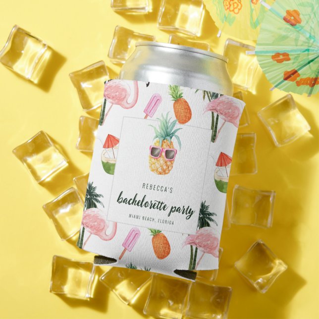 Rafraîchisseur Pour Canette Flamant rose d'été Pool Party Bachelorette (Été in situ)