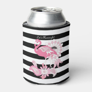 Rafraîchisseur Pour Canette Flamant Rose Fantaisiste Rayures Noires et Blanche