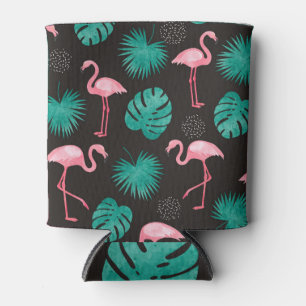 Rafraîchisseur Pour Canette Flamant rose, palmiers feuilles : aquarelle tropic