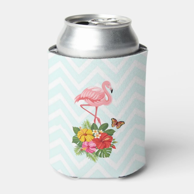 Rafraîchisseur Pour Canette Flamant rose rose & Hibiscus Tropical Fancy (Can devant)