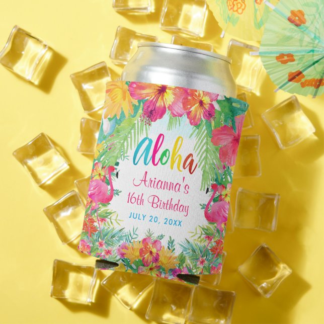 Rafraîchisseur Pour Canette Flamant rose tropical Aloha Luau Anniversaire (Été in situ)