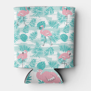 Rafraîchisseur Pour Canette flamants roses, feuilles de palmiers verts, tropic