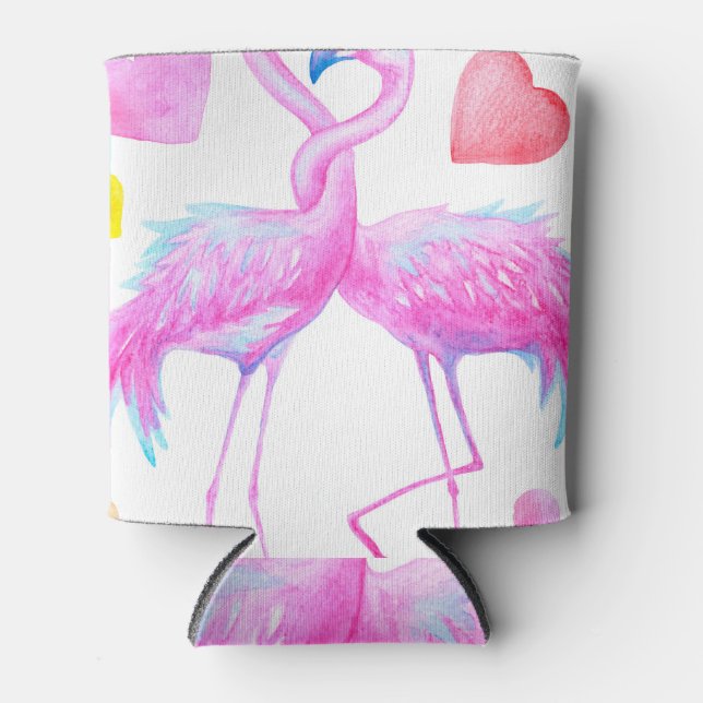 Rafraîchisseur Pour Canette Flamants roses gracieux : aquarelle romance (Devant)