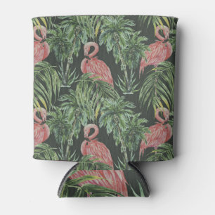 Rafraîchisseur Pour Canette Flamants roses, motif vintage tropical.