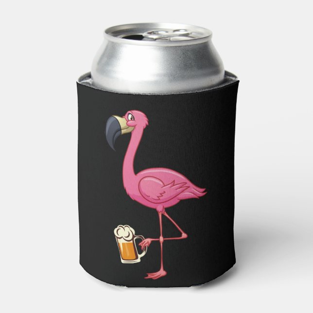 Rafraîchisseur Pour Canette Flamingo Drinking Beer - Funny Pink Flamingo (Can devant)