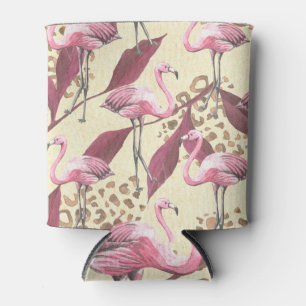 Rafraîchisseur Pour Canette Flamingo rose tropical, motif léopard.
