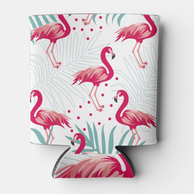 Rafraîchisseur Pour Canette Flamingo tropical et feuille, motif d'été. (Devant)