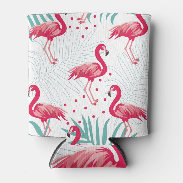Rafraîchisseur Pour Canette Flamingo tropical et feuille, motif d'été. (Devant)