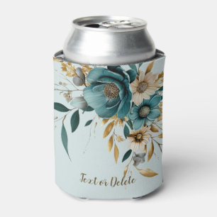 Rafraîchisseur Pour Canette Fleur blanche turquoise Feuille d'or élégant