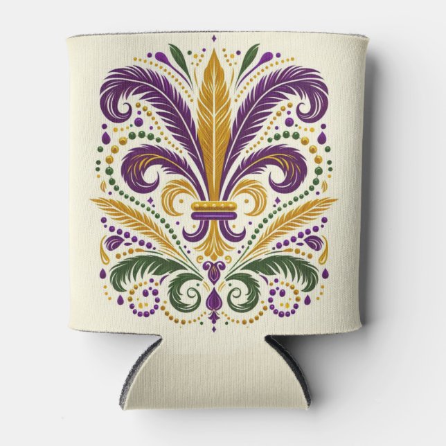 Rafraîchisseur Pour Canette Fleur de lis jaune et vert violet (Devant)