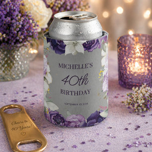 Rafraîchisseur Pour Canette Fleur violet blanc 40e anniversaire