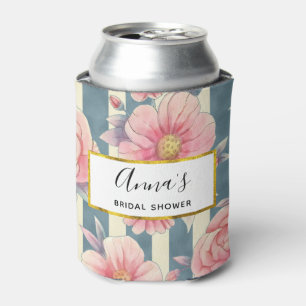 Rafraîchisseur Pour Canette Fleurs Aquarelle Rose sur Rayures Baby Shower de M