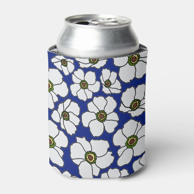 Rafraîchisseur Pour Canette Fleurs blanches bleues tropicales  (Can devant)