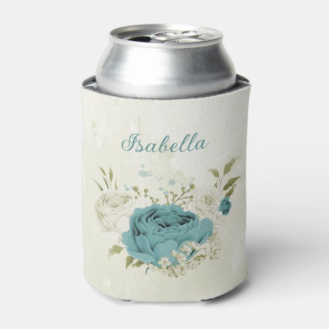 Rafraîchisseur Pour Canette fleurs blanches bleues verdure mariage (Can devant)