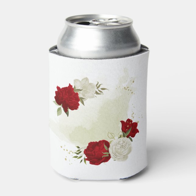 Rafraîchisseur Pour Canette Fleurs blanches et verdure rouge  (Can devant)
