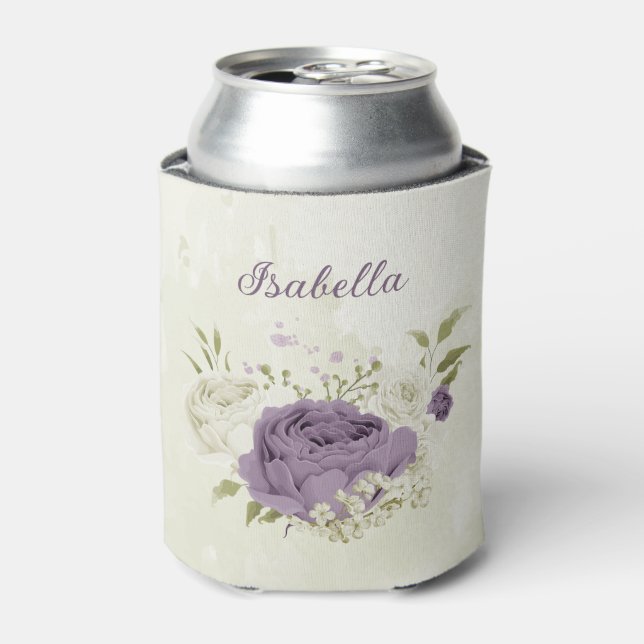 Rafraîchisseur Pour Canette fleurs blanches mauve verdure mariage (Can devant)